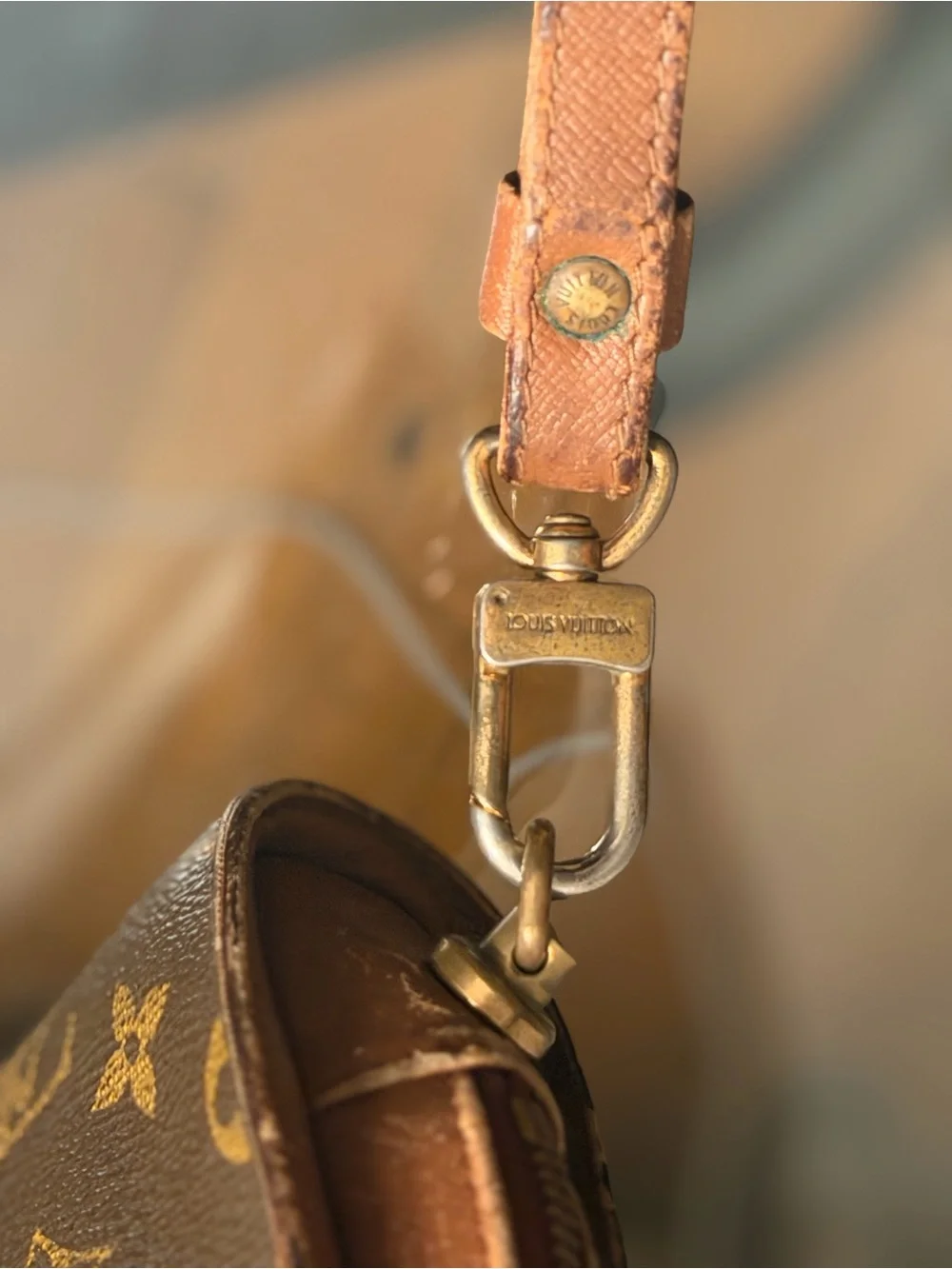 Louis Vuitton Brown Monogram Canvas Pouch with Leather Strap